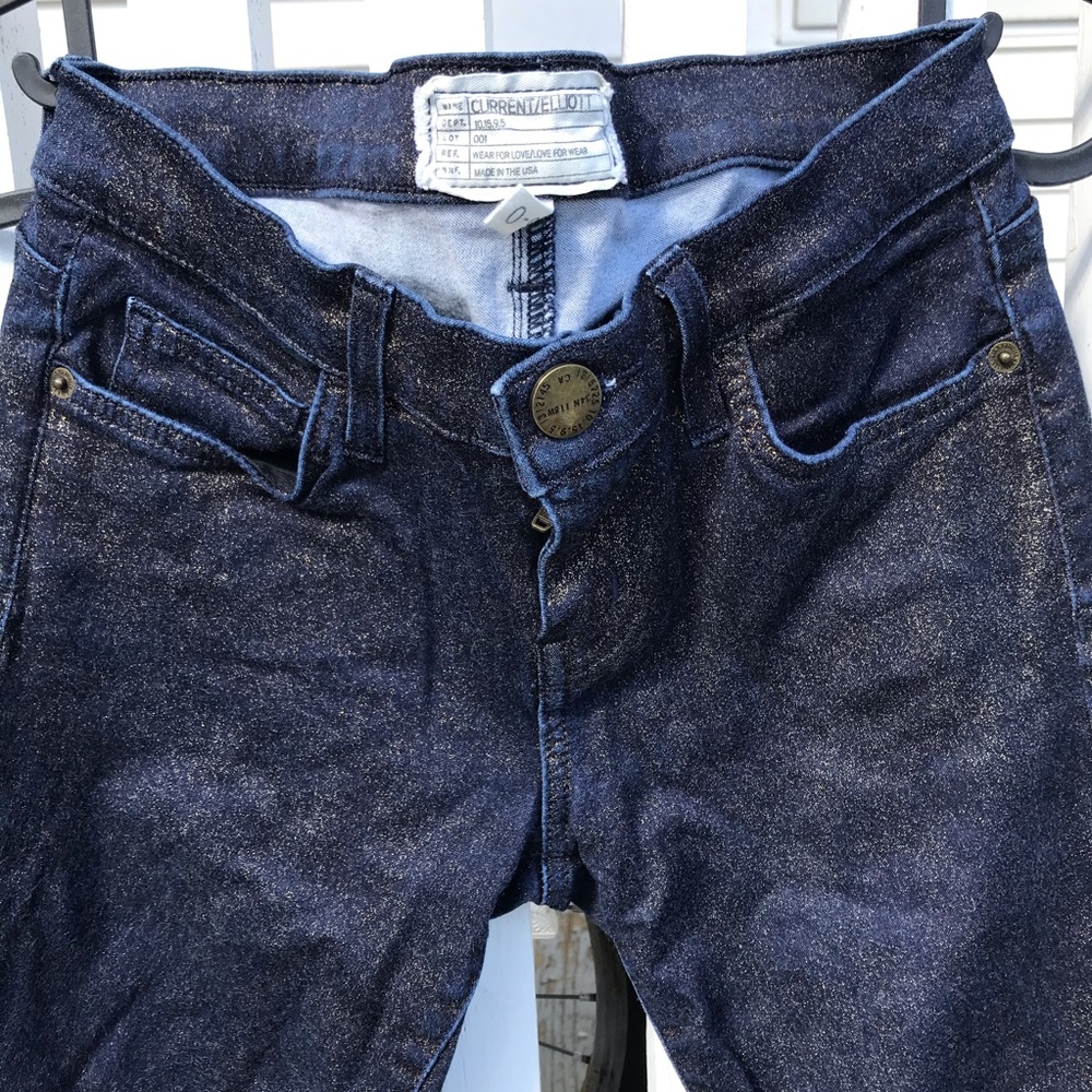 Current/Elliot dark blue gold skinny jeans